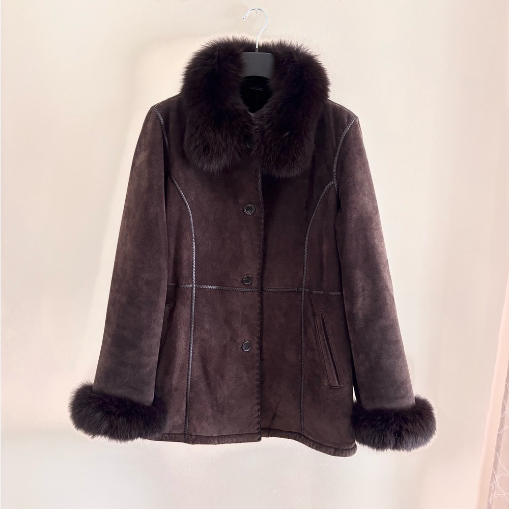 Marvin Richards Dark Brown Suede Teddy Jacket with Fur Trim